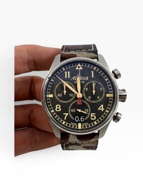 Alpina Startimer Pilot Chronograph Camo Swiss Watch w/ Box & Extra Strap